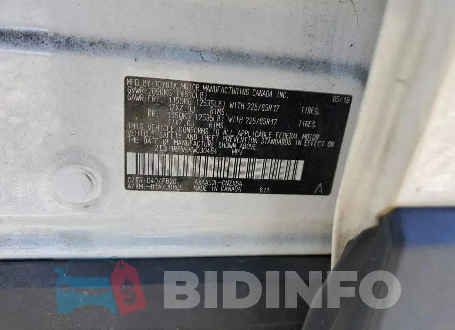 2T3H1RFV6KW030464 Photo# 13