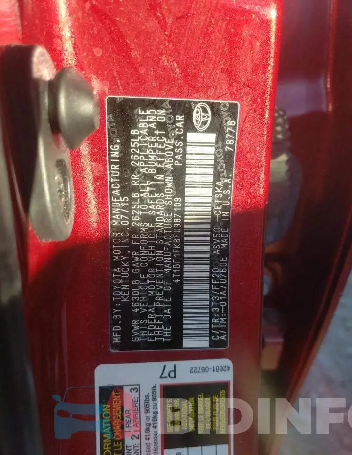 4T1BF1FK8FU987109 Photo# 13