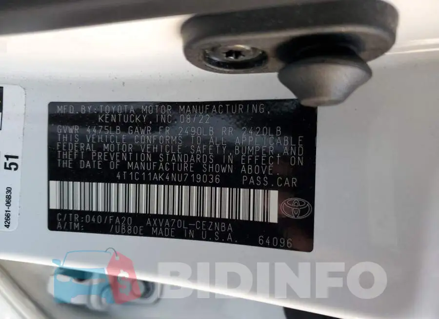 4T1C11AK4NU719036 Photo# 12
