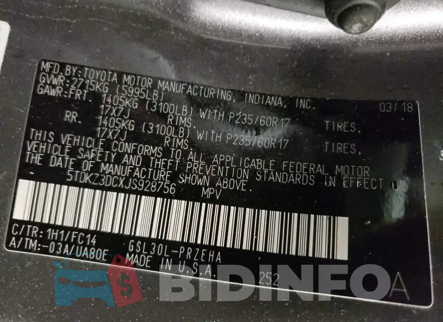 5TDKZ3DCXJS928756 Photo# 13