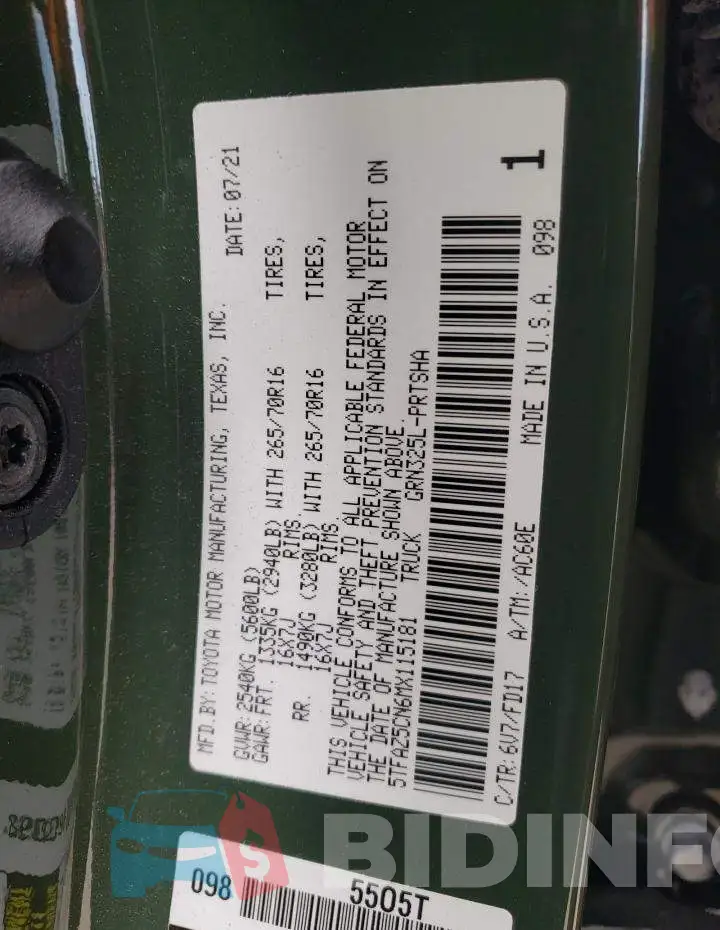 5TFAZ5CN6MX115181 Photo# 12
