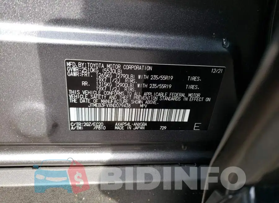 JTMEB3FVXND079438 Photo# 13