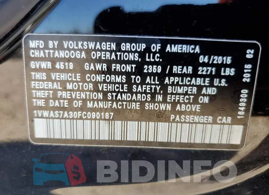 1VWAS7A30FC090187 Photo# 12