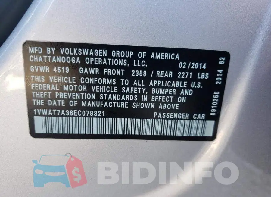 1VWAT7A36EC079321 Photo# 13