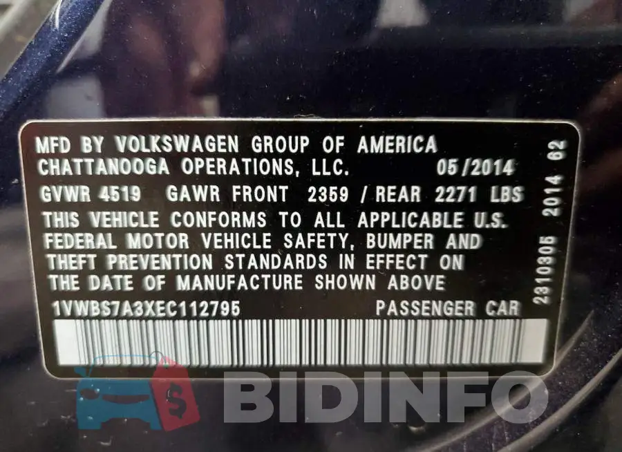 1VWBS7A3XEC112795 Photo# 10