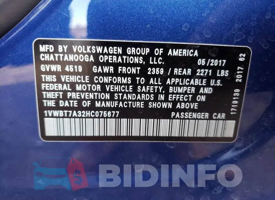 1VWBT7A32HC075677 Photo# 13