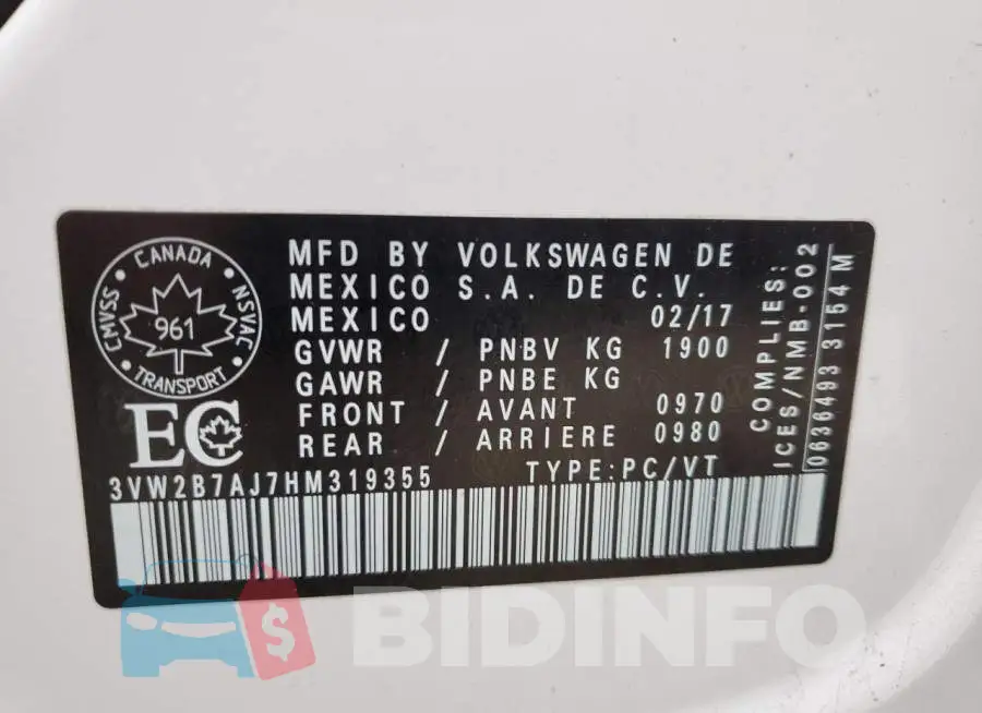 3VW2B7AJ7HM319355 Photo# 13