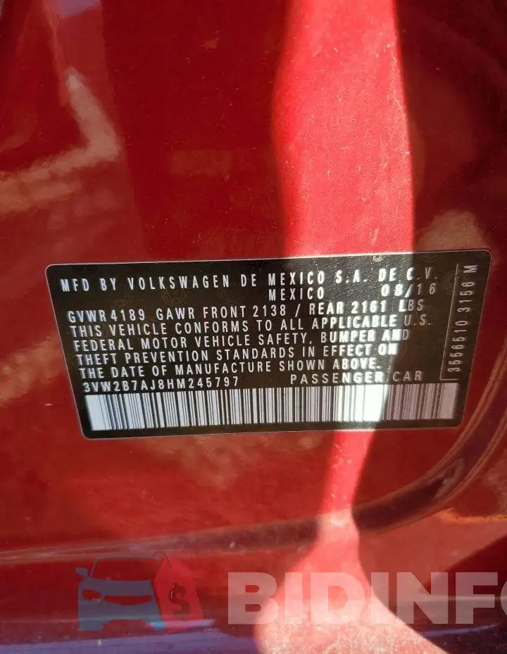 3VW2B7AJ8HM245797 Photo# 10