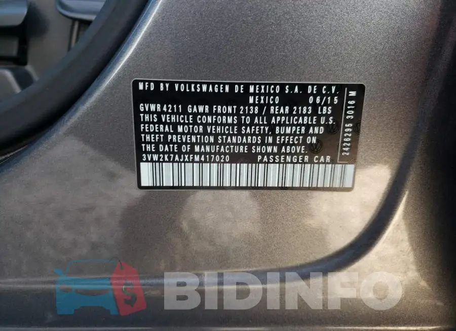 3VW2K7AJXFM417020 Photo# 12