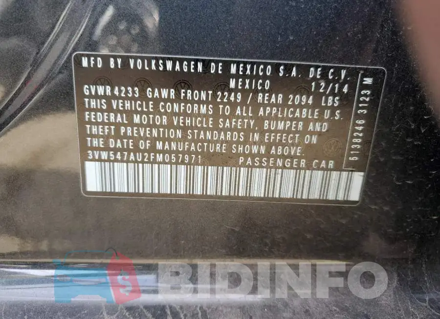 3VW547AU2FM057971 Photo# 12