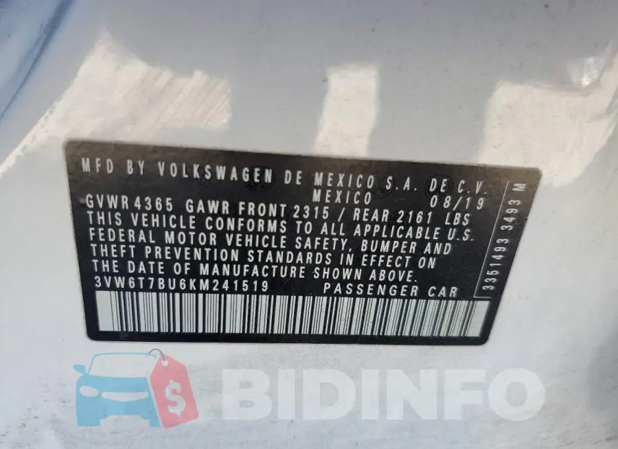 3VW6T7BU6KM241519 Photo# 13