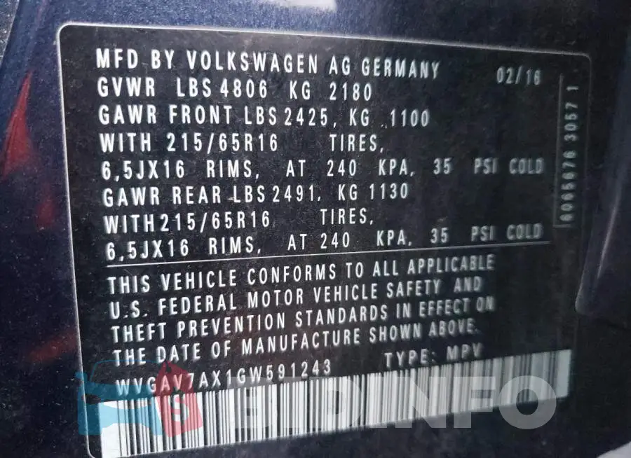 WVGAV7AX1GW591243 Photo# 12