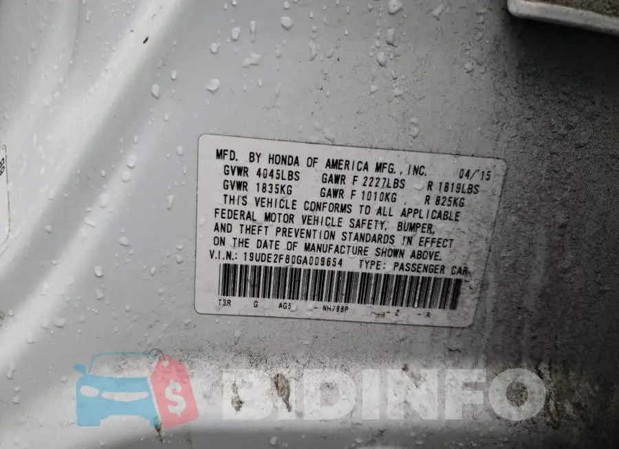 19UDE2F80GA009654 Photo# 12