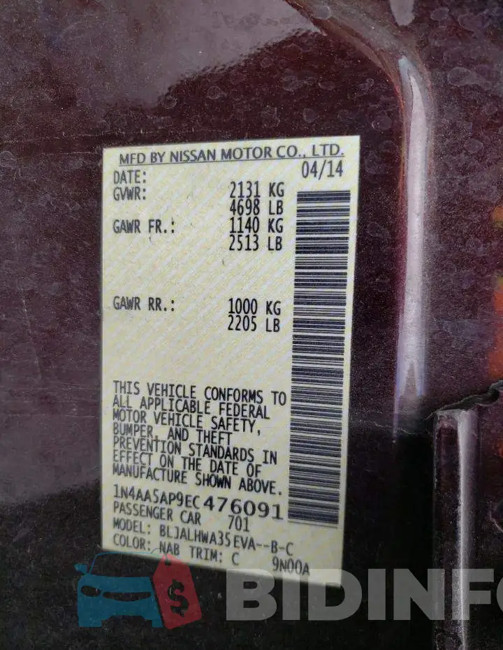 1N4AA5AP9EC476091 Photo# 13