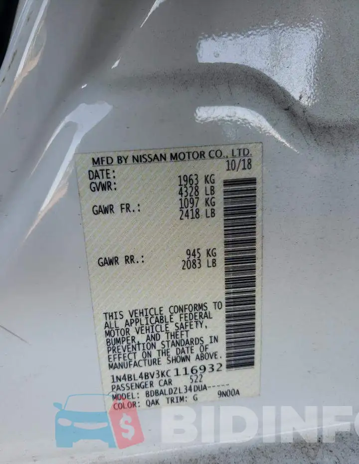 1N4BL4BV3KC116932 Photo# 12