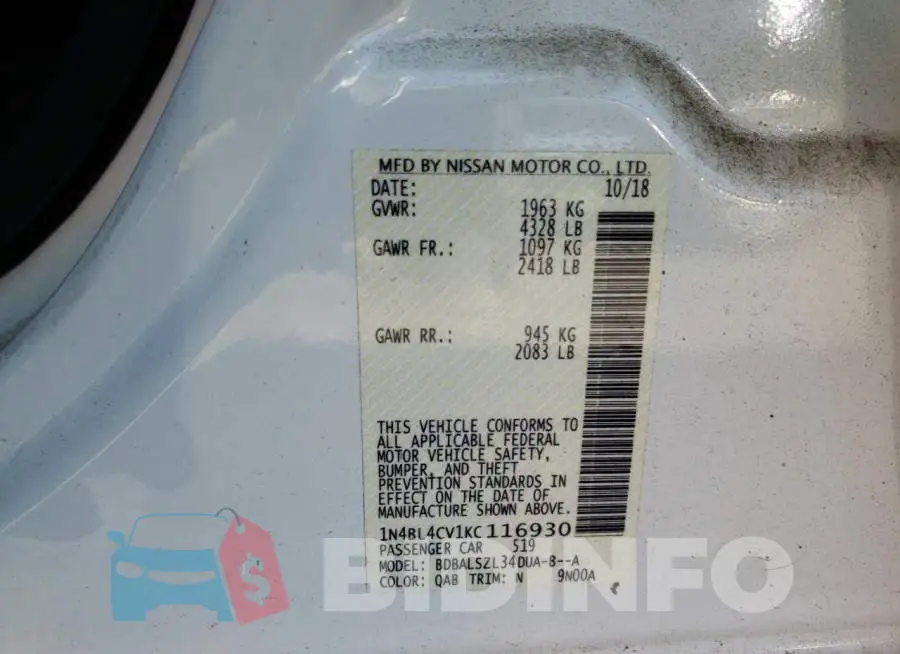 1N4BL4CV1KC116930 Photo# 10