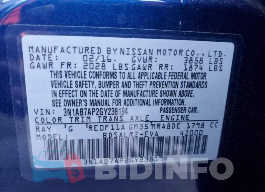 3N1AB7AP2GY238194 Photo# 13