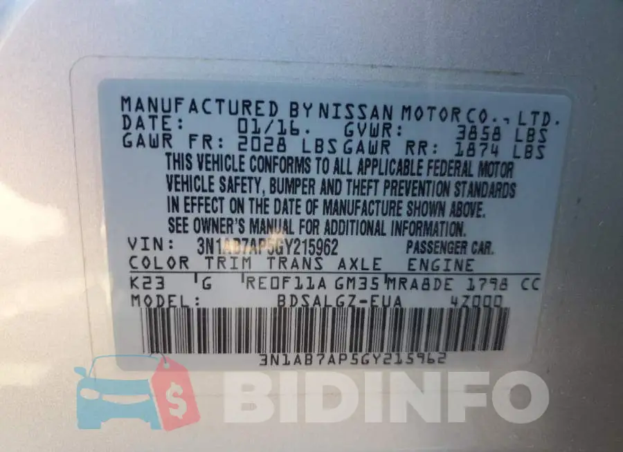 3N1AB7AP5GY215962 Photo# 12