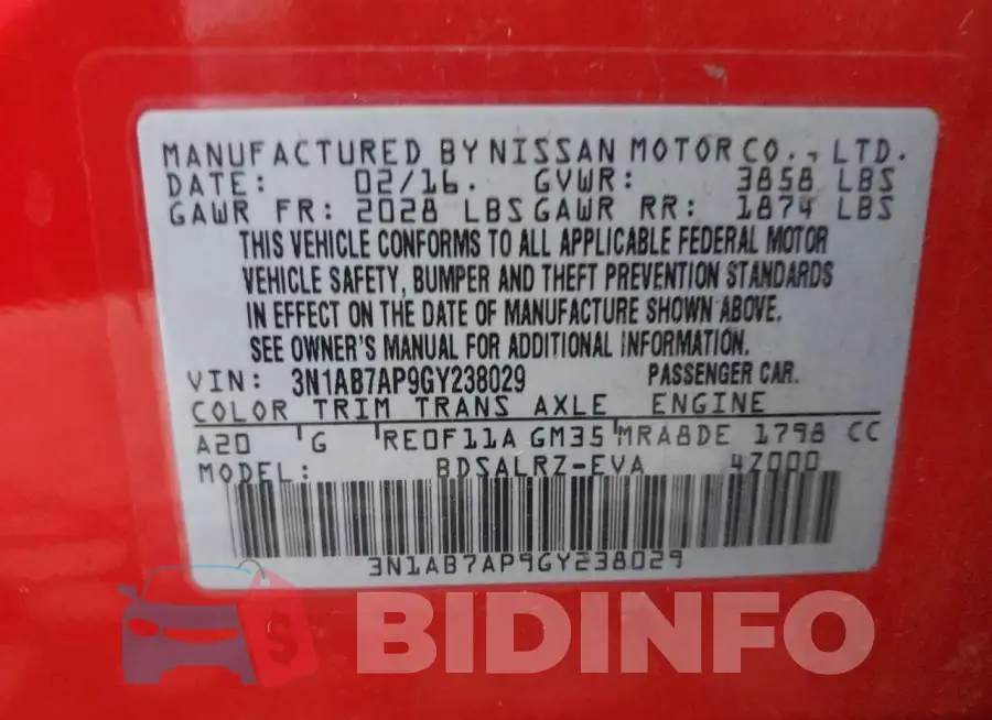 3N1AB7AP9GY238029 Photo# 12