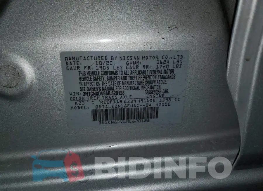 3N1CN8DV6ML820128 Photo# 13