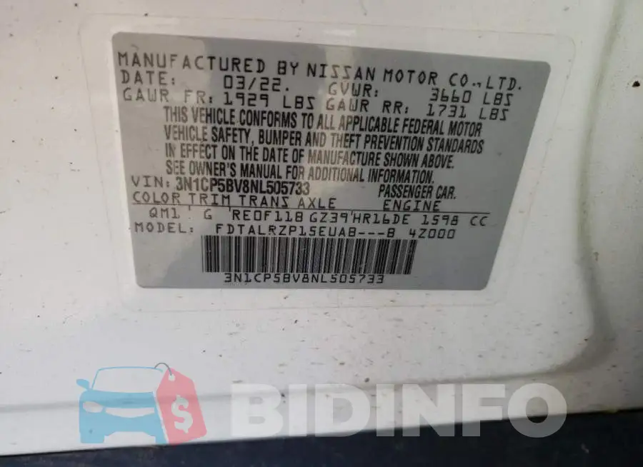 3N1CP5BV8NL505733 Photo# 14