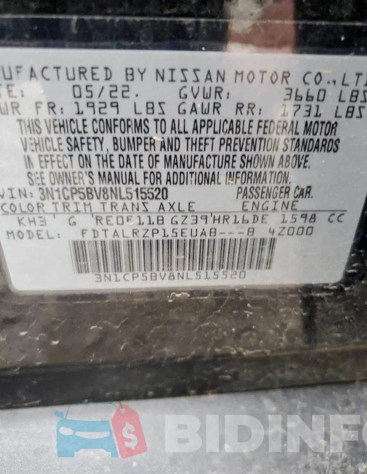 3N1CP5BV8NL515520 Photo# 13