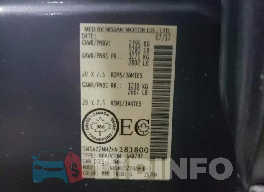 5N1AZ2MH2HN181800 Photo# 13