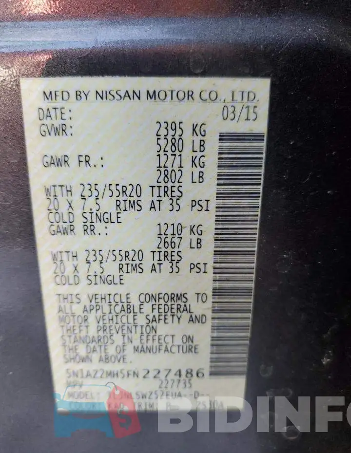 5N1AZ2MH5FN227486 Photo# 13