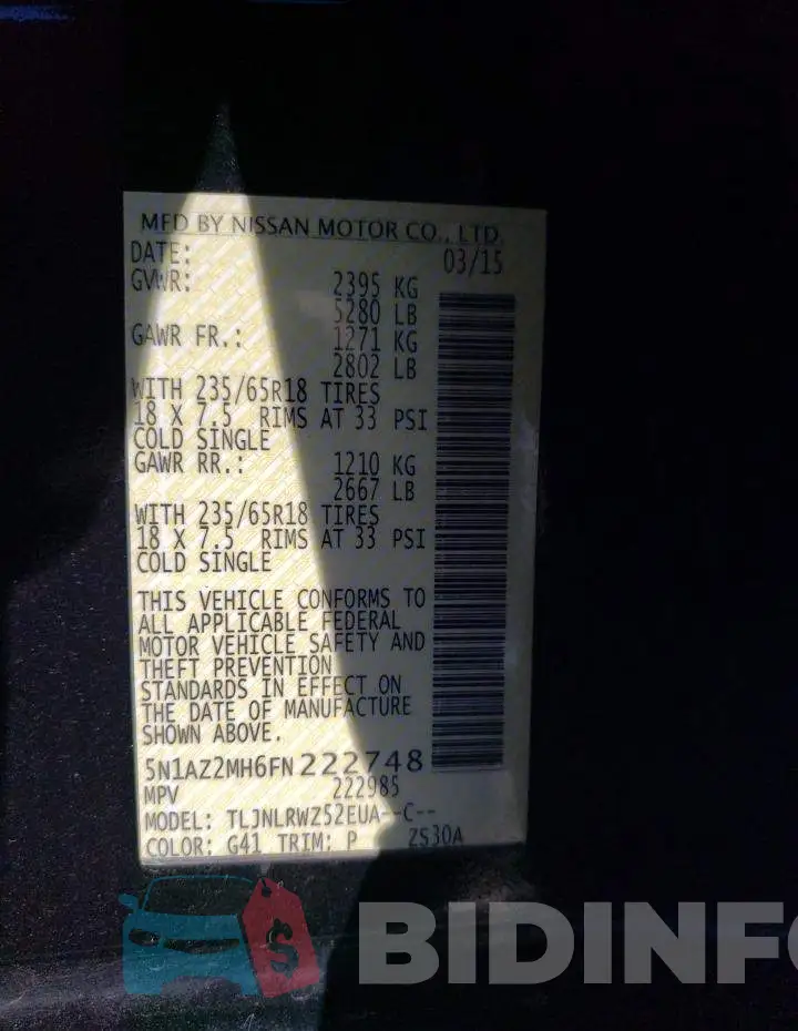 5N1AZ2MH6FN222748 Photo# 13