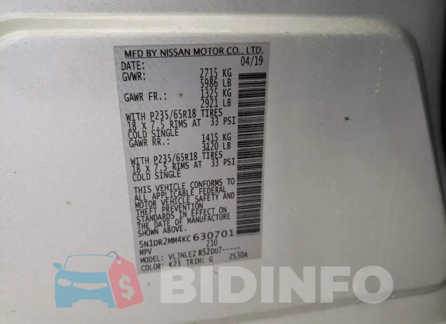 5N1DR2MM4KC630701 Photo# 14