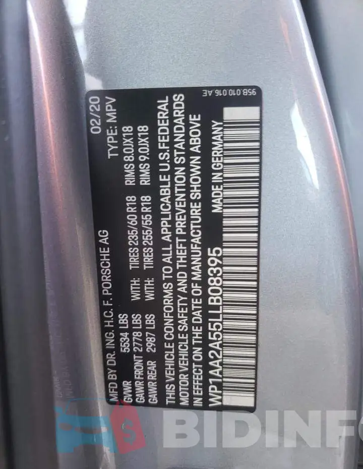 WP1AA2A55LLB08395 Photo# 14