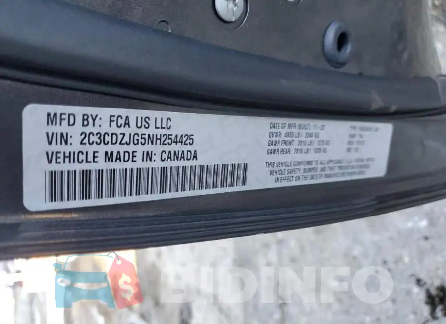 2C3CDZJG5NH254425 Photo# 12