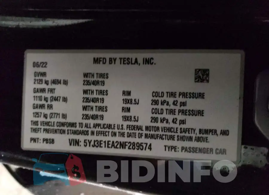 5YJ3E1EA2NF289574 Photo# 13