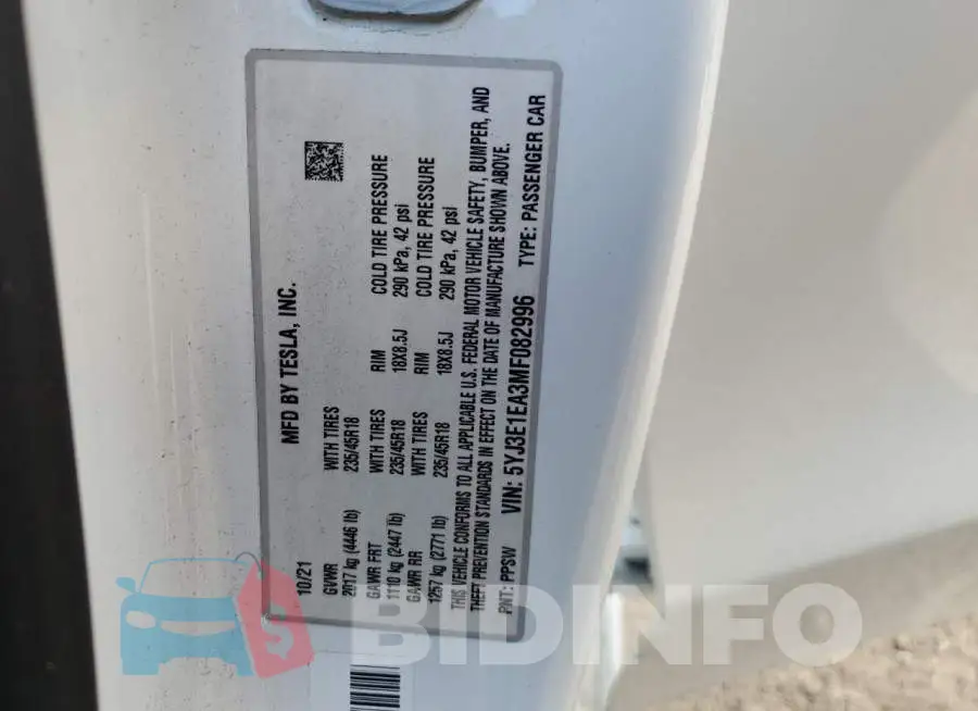 5YJ3E1EA3MF082996 Photo# 12