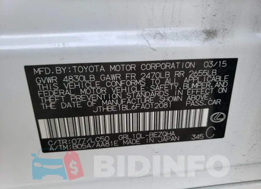 JTHBE1BL6FA012081 Photo# 12
