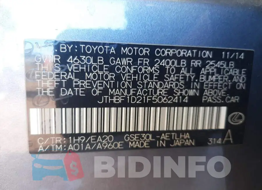 JTHBF1D21F5062414 Photo# 13