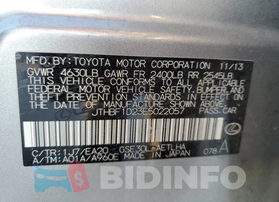 JTHBF1D23E5022057 Photo# 12