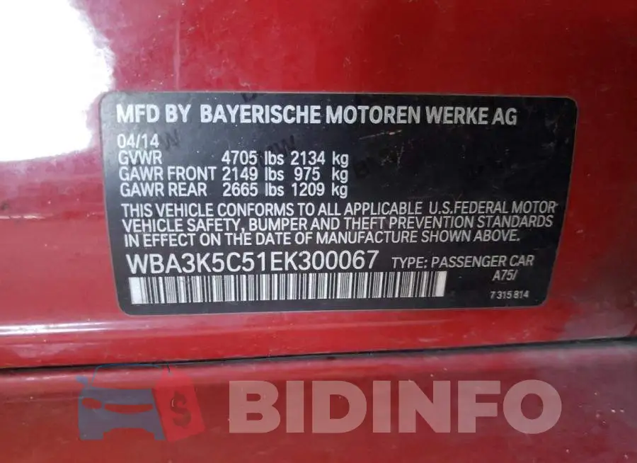 WBA3K5C51EK300067 Photo# 12
