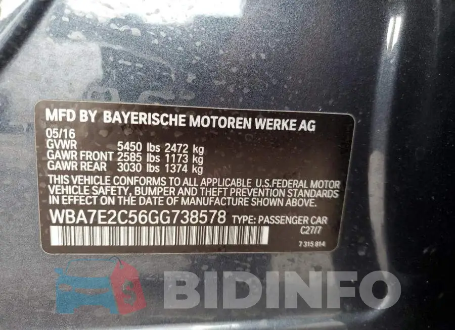 WBA7E2C56GG738578 Photo# 12