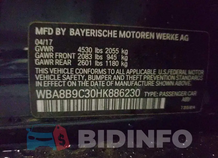 WBA8B9C30HK886230 Photo# 12