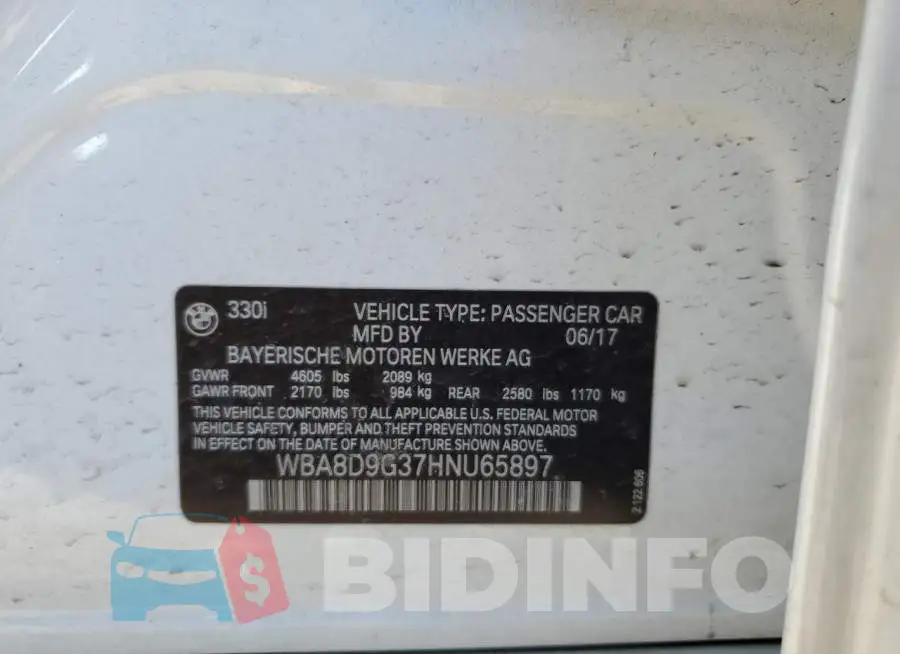 WBA8D9G37HNU65897 Photo# 13