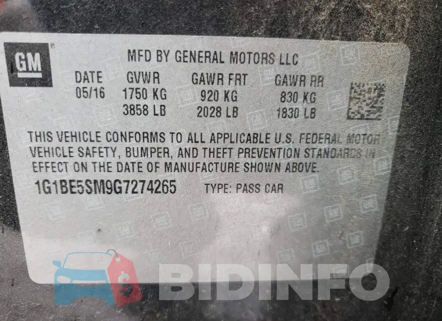 1G1BE5SM9G7274265 Photo# 13