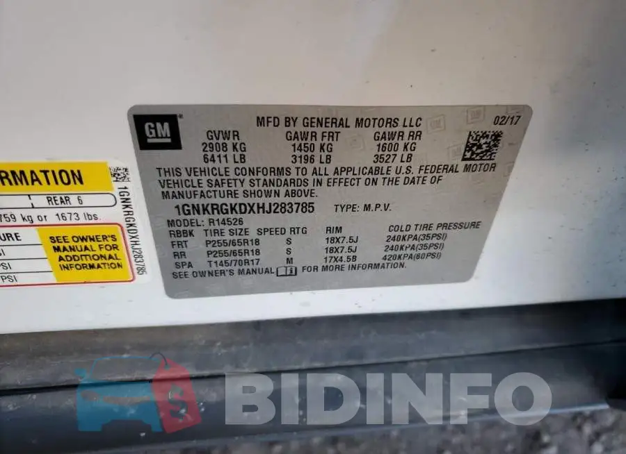 1GNKRGKDXHJ283785 Photo# 12