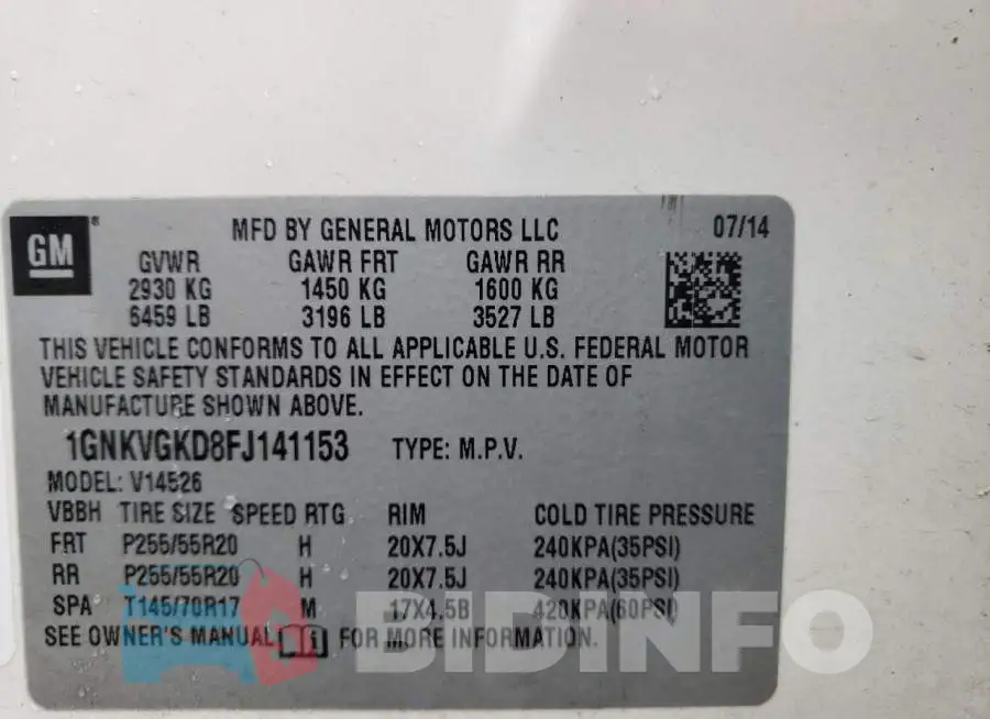 1GNKVGKD8FJ141153 Photo# 10
