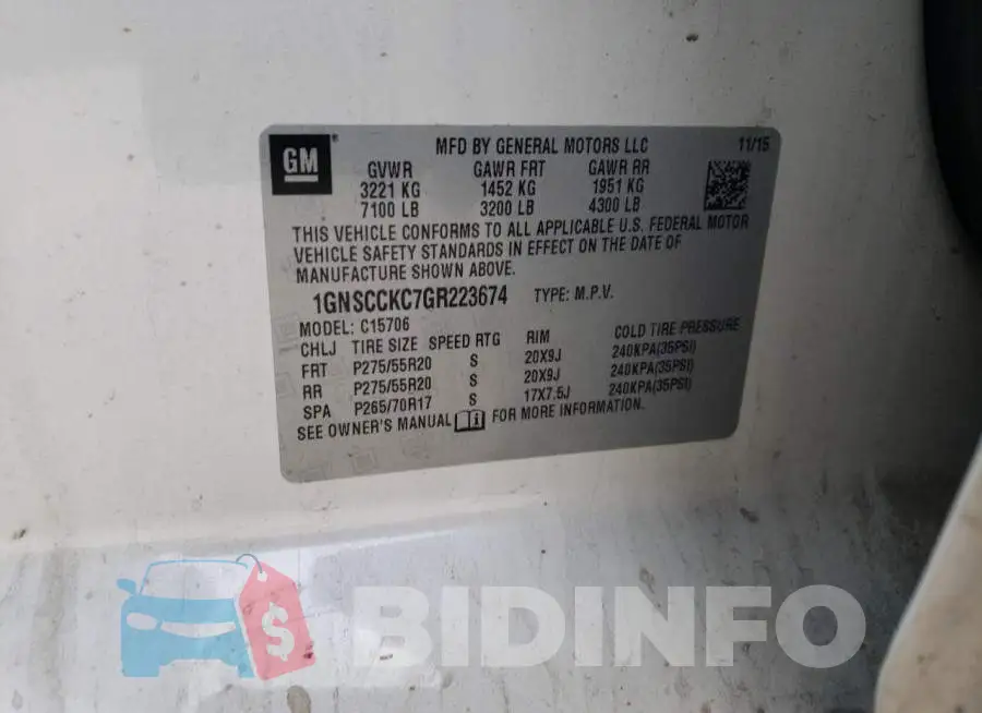 1GNSCCKC7GR223674 Photo# 13