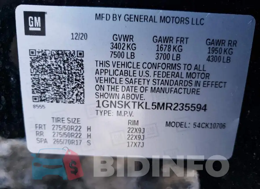 1GNSKTKL5MR235594 Photo# 14