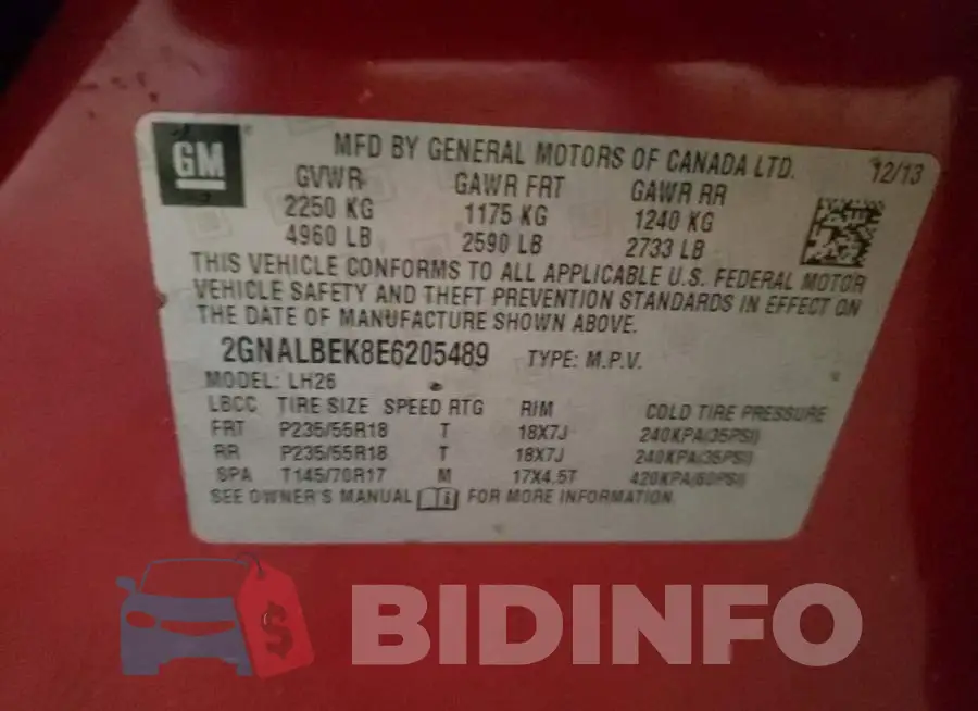 2GNALBEK8E6205489 Photo# 10