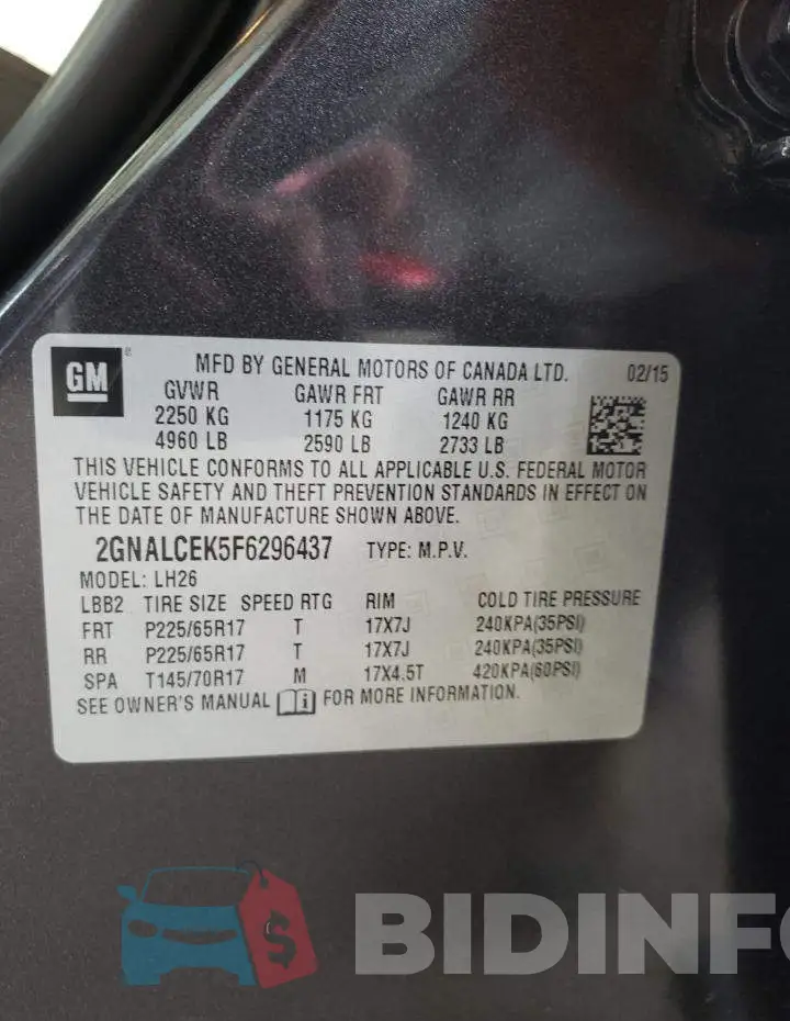 2GNALCEK5F6296437 Photo# 10