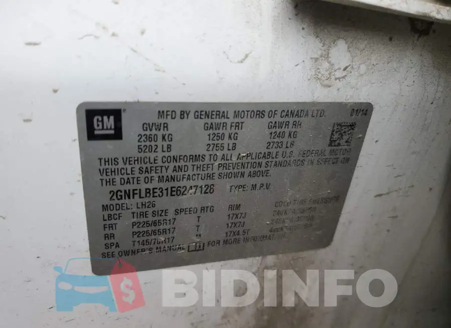 2GNFLBE31E6247128 Photo# 14