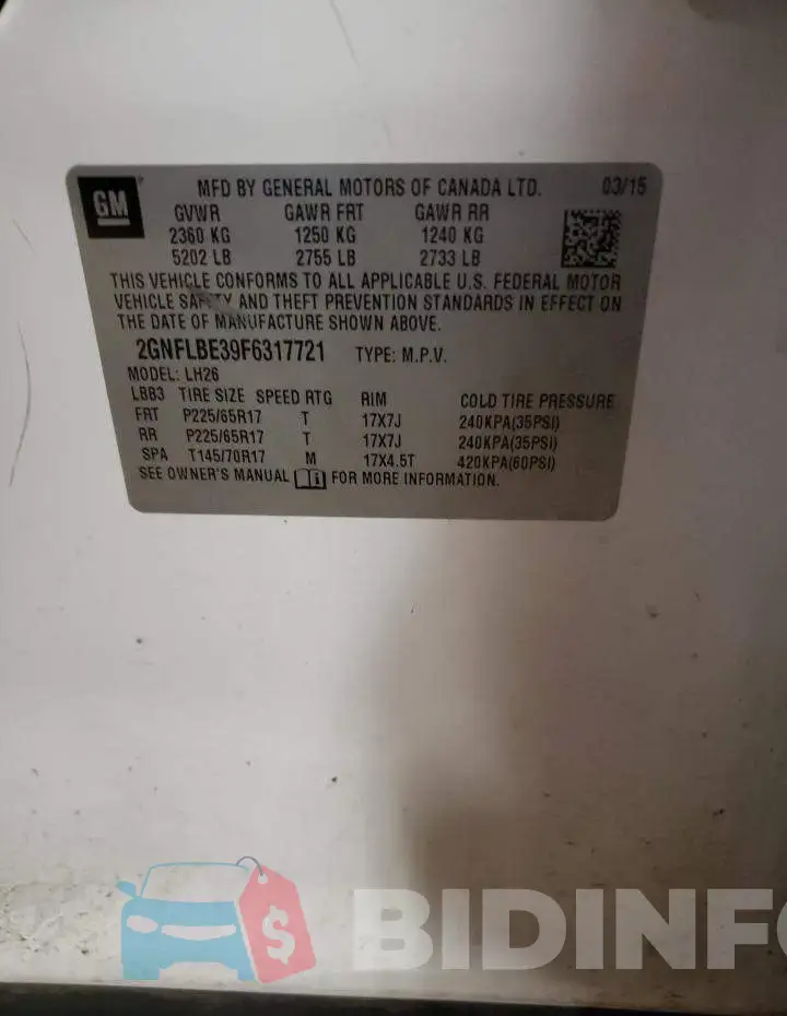 2GNFLBE39F6317721 Photo# 13